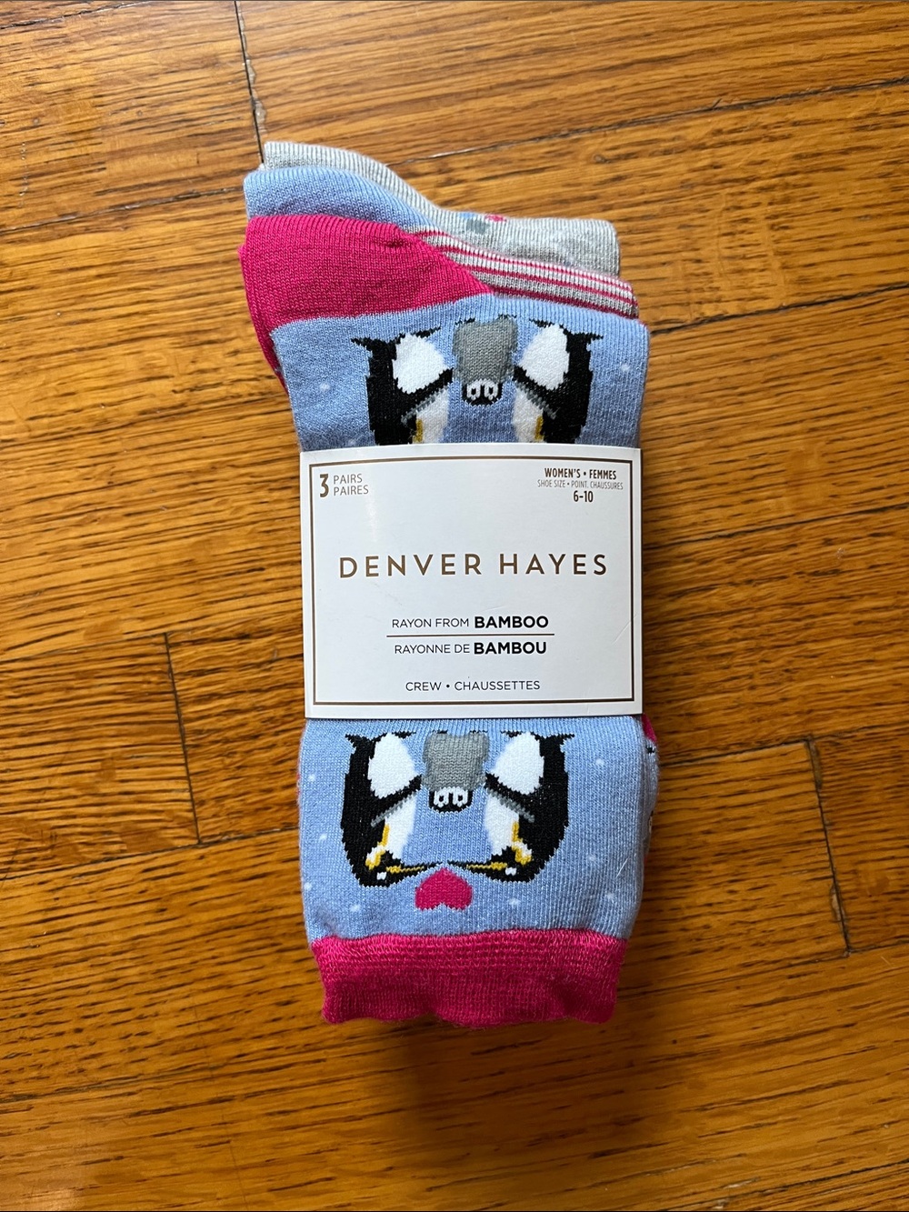 Denver Hayes Light Blue, Pink & Gray Penguin Crew Socks - 3 Pack